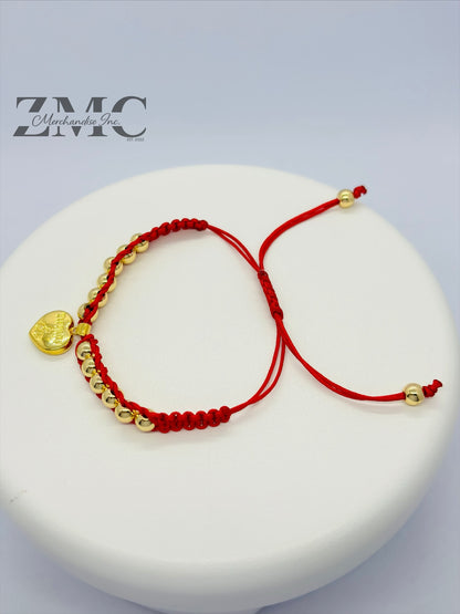 18K Gold Red Heart String Bracelet