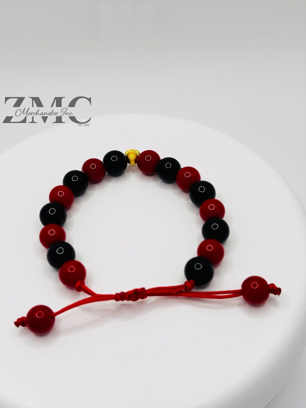 18K Gold Cats Eye Ball Baby/Kids Red & Black Stone Bracelet