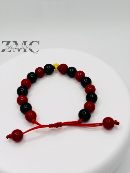 18K Gold Cats Eye Ball Baby/Kids Red & Black Stone Bracelet
