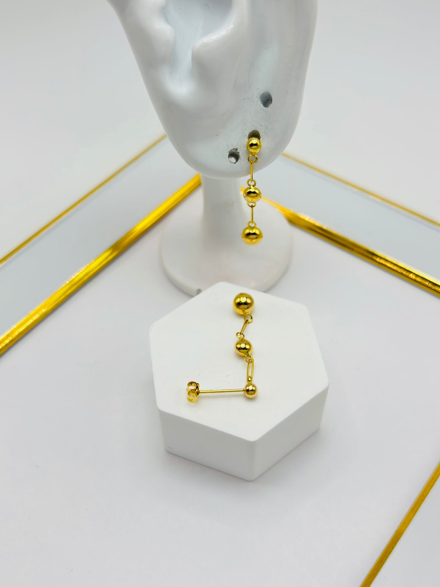 18K Gold Ball Dangling Earrings