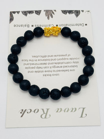 18K Gold Lucky Piyao/ Pi Xiu Lava Rock Stone ( Hollow Empty Inside) Medium Size