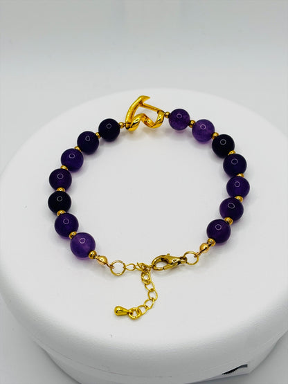 18K Gold Open Heart Amethyst Bracelet (Electroform Heart)