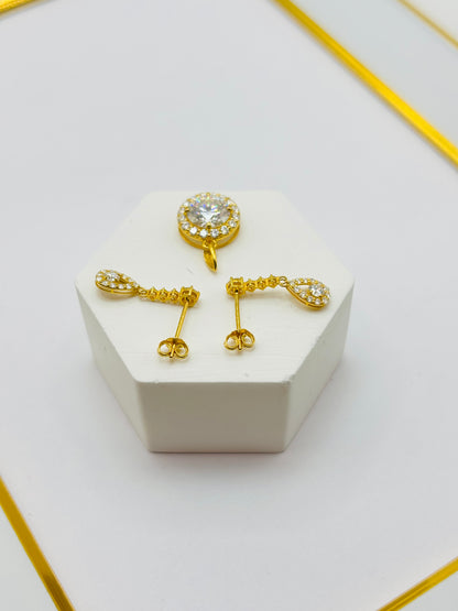 18K Gold Dangling Earrings and Pendant Moissanite Diamond Set