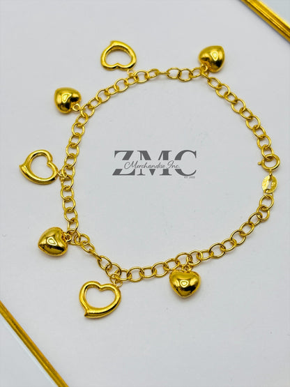 18K Gold Heart Charm Bracelet