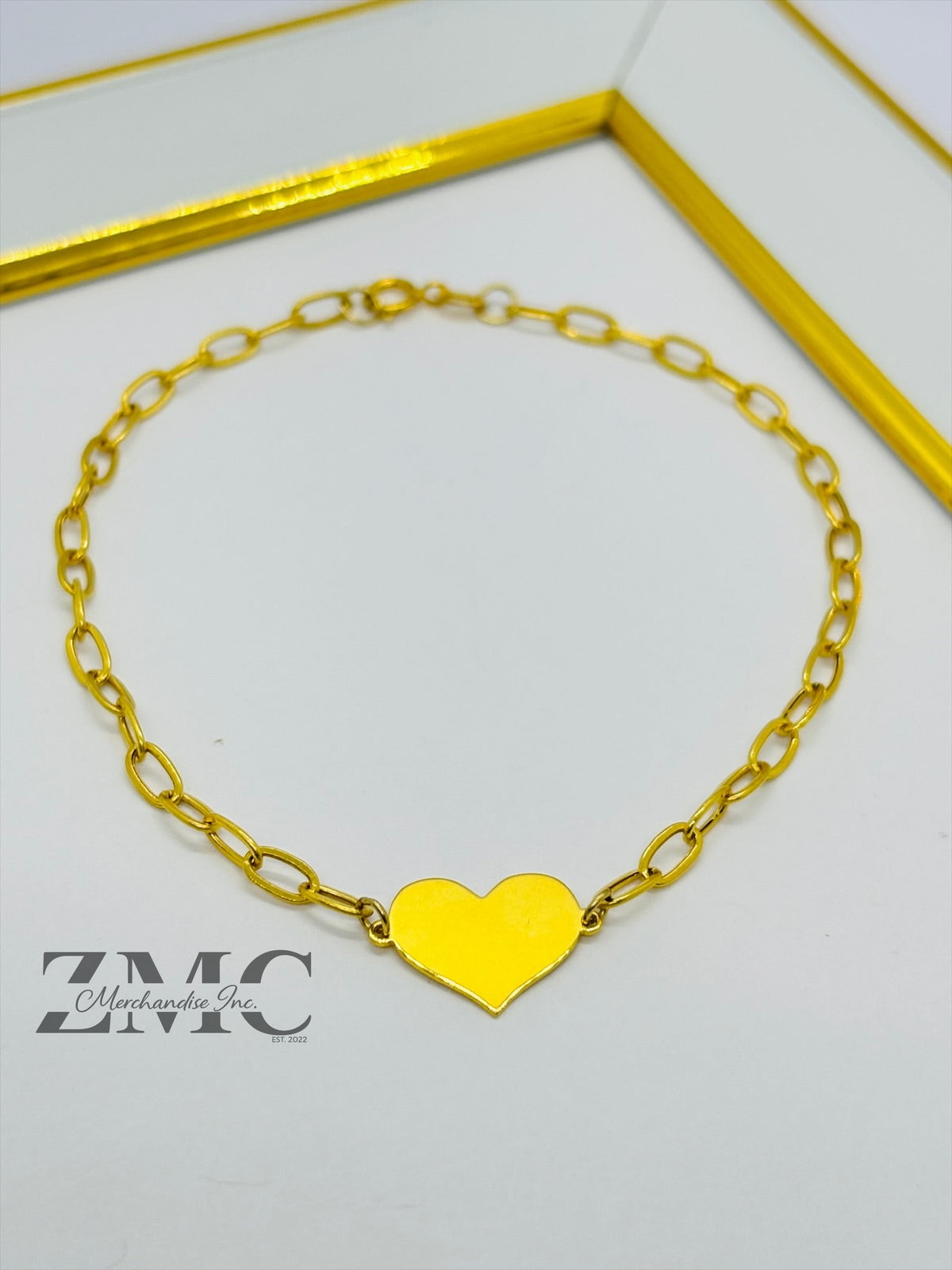 18K Gold Paperclip with Attached Heart Bracelet