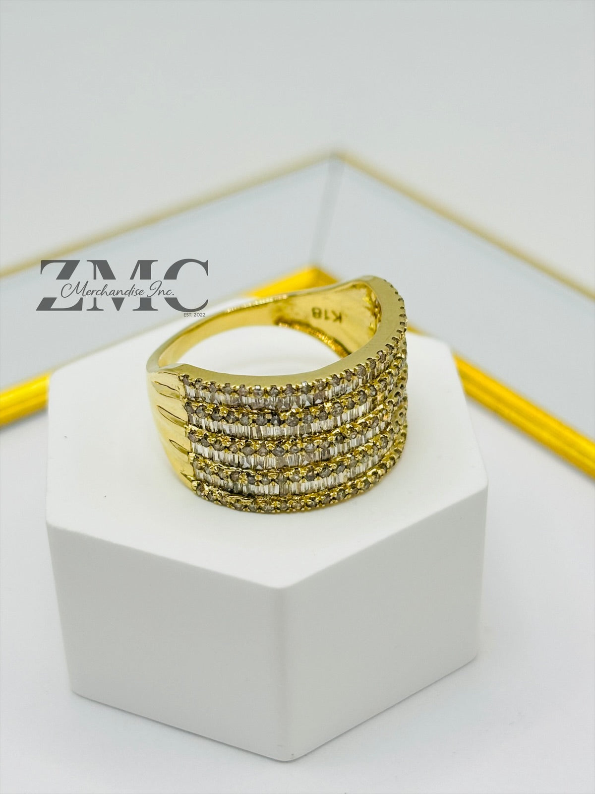 K18 Japan 4 Layered Natural Diamond Baguette Ring 1.5 carat