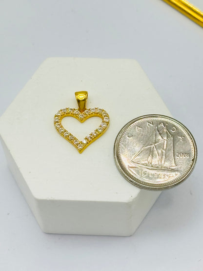 18K Gold Heart Zircon Stone Pendant