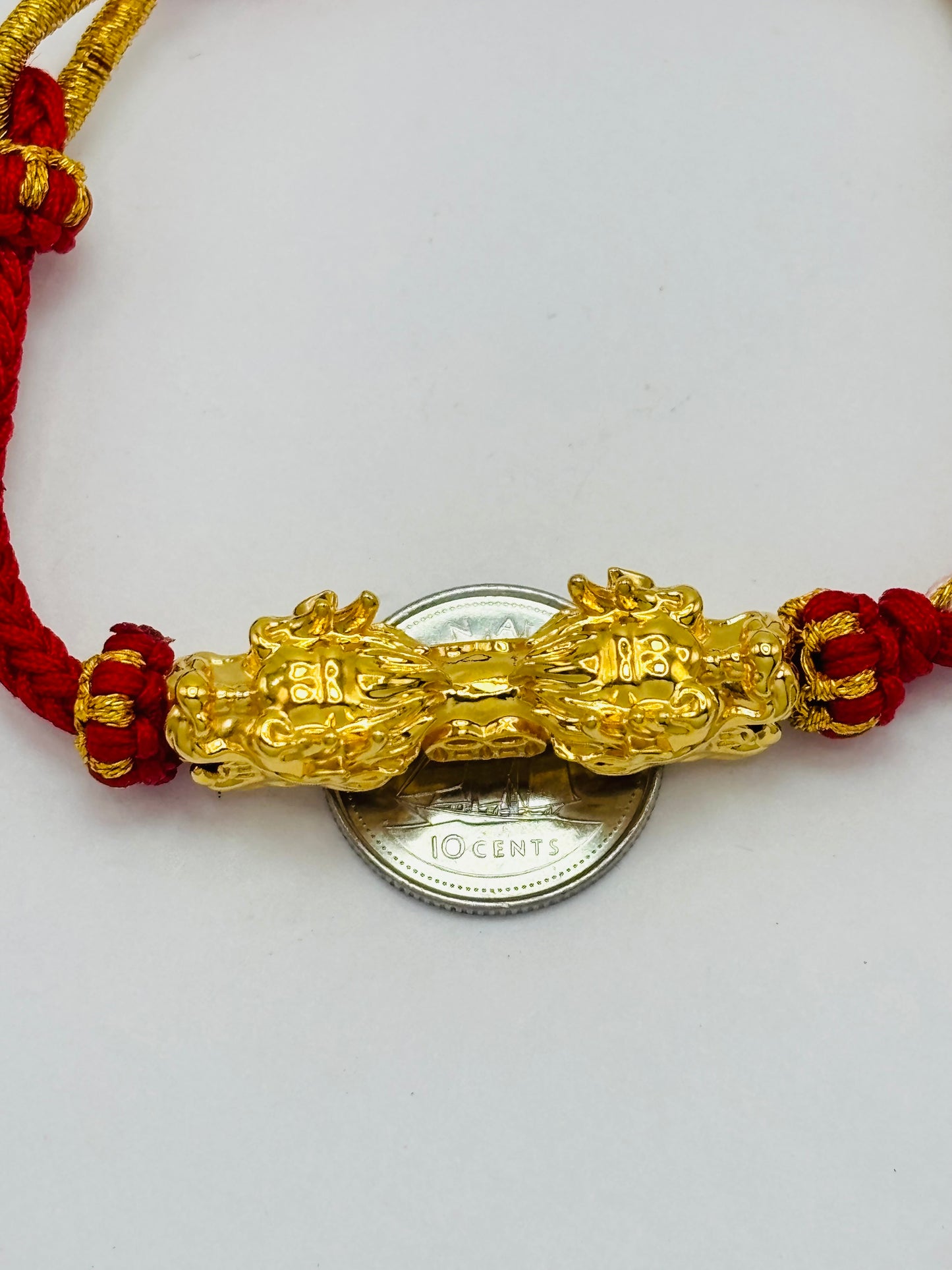 18K Gold Lucky Dragon Bracelet Red String( Hollow Empty Inside) XXL