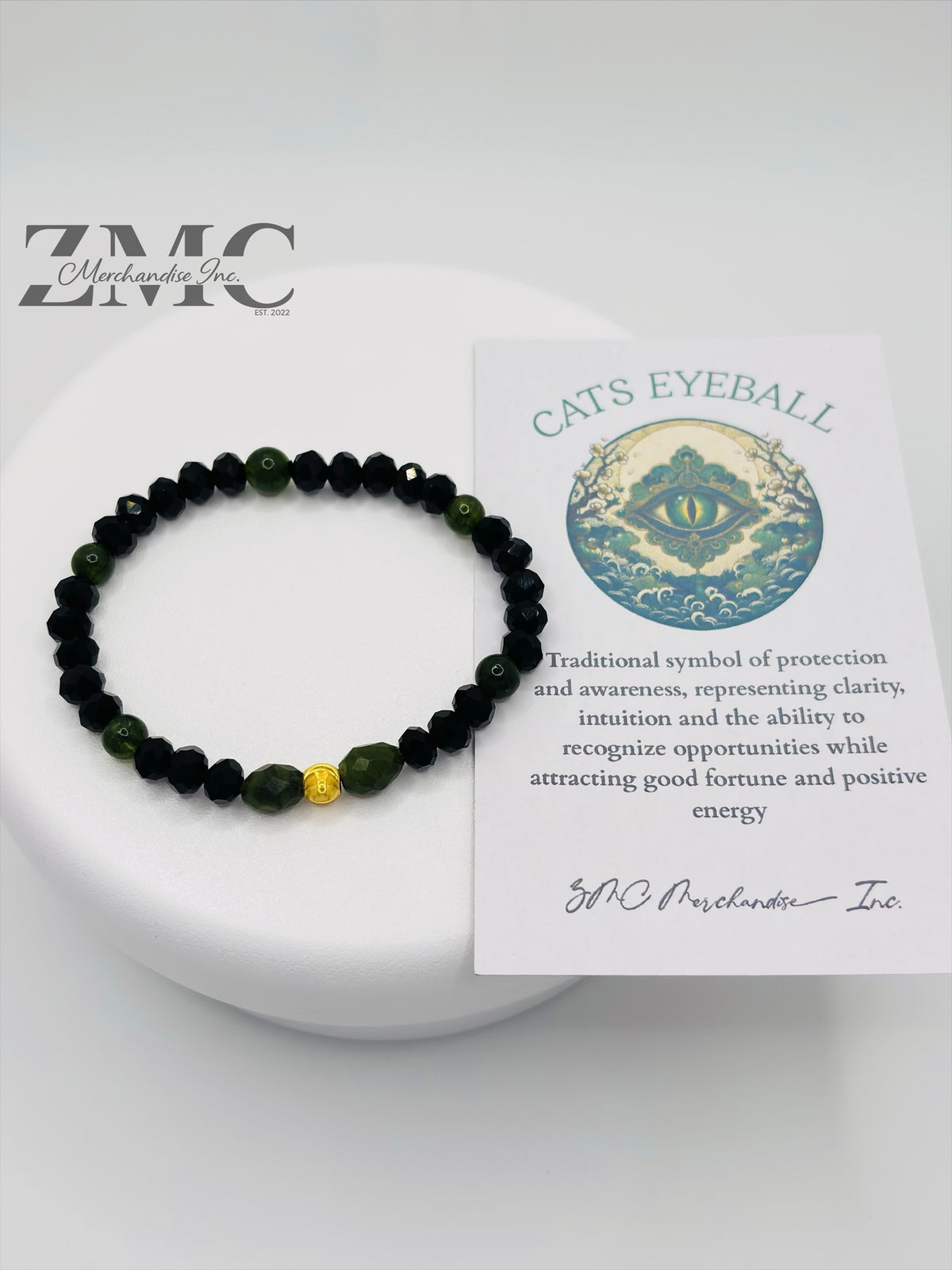 18K Gold Cats Eye Ball with Jade Stone