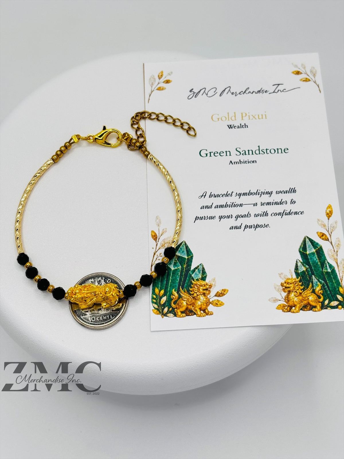 18K Gold Lucky Piyao/ Pi Xiu Green Sandstone Bracelet ( Hollow Empty Inside) Medium