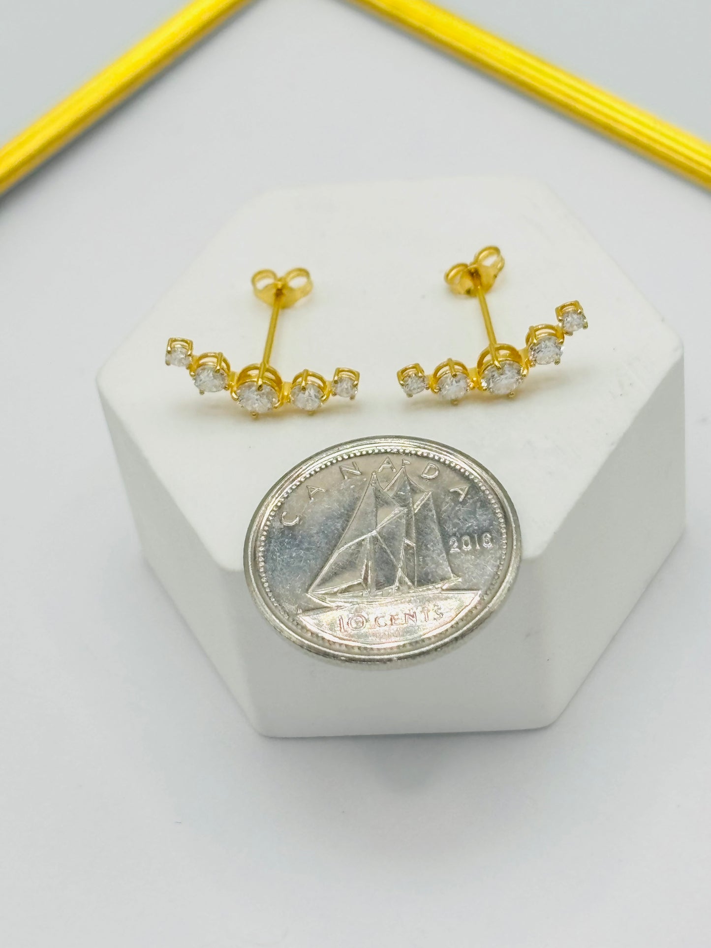 18K Gold Ear Climber Moissanite Diamond Earrings