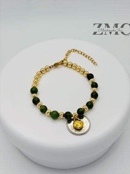 18K Gold Red Heart with Jade Stone Bracelet