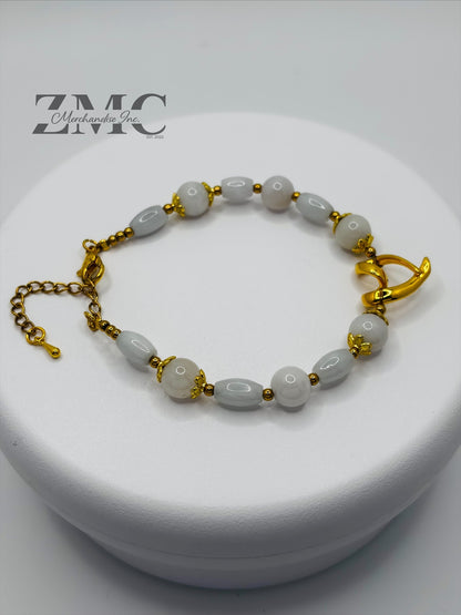 18K Gold Open Heart Jade Bracelet (Electroform Heart)