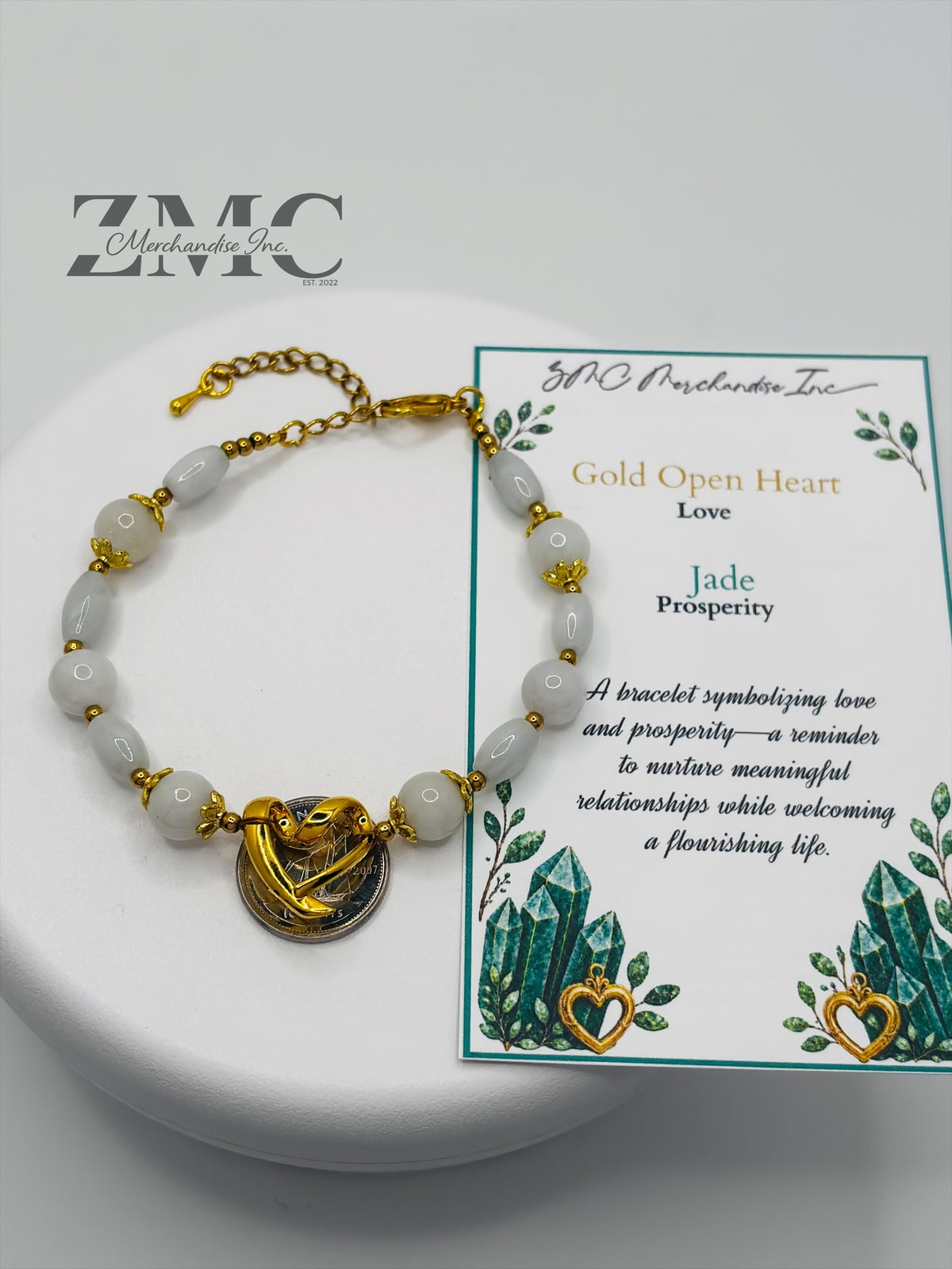 18K Gold Open Heart Jade Bracelet (Electroform Heart)