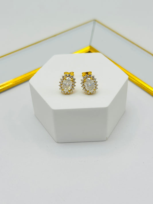 18K Gold Oval Moissanite Diamond Earrings