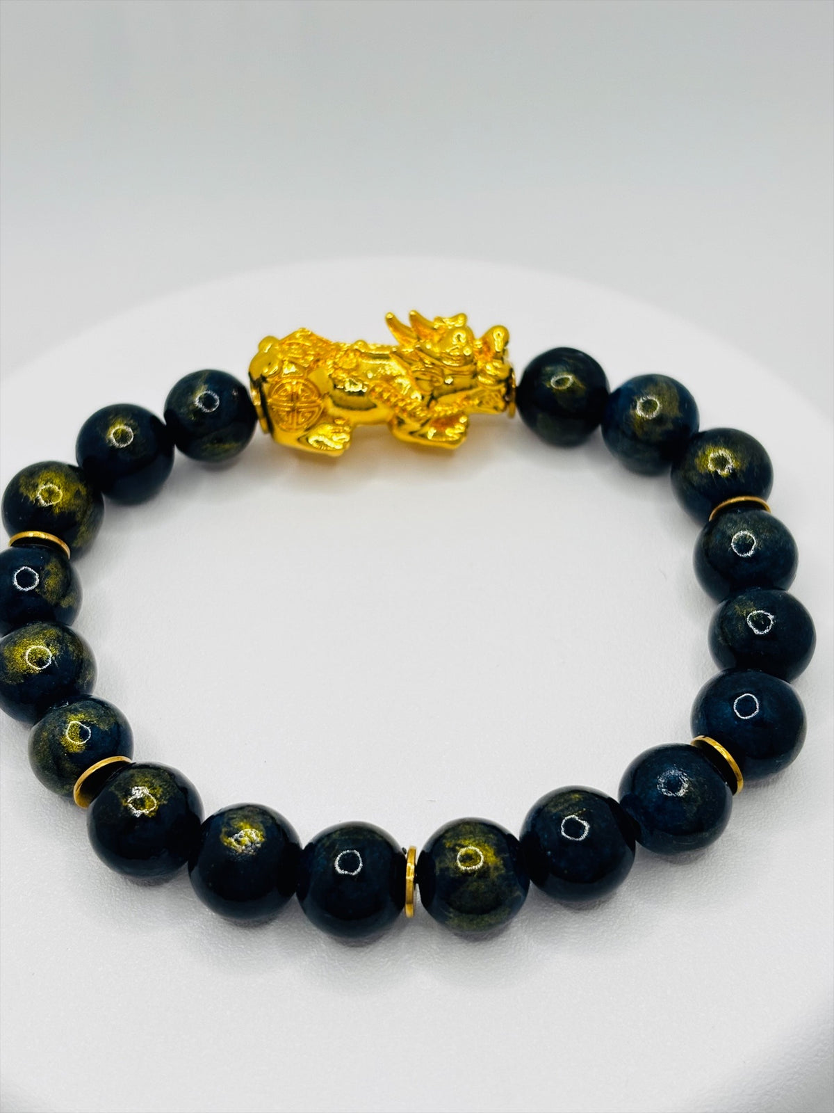 18K Gold Lucky Piyao/ Pi Xiu Dark Blue/Gold Jasper Bracelet( Hollow Empty Inside) XXL PIYAO