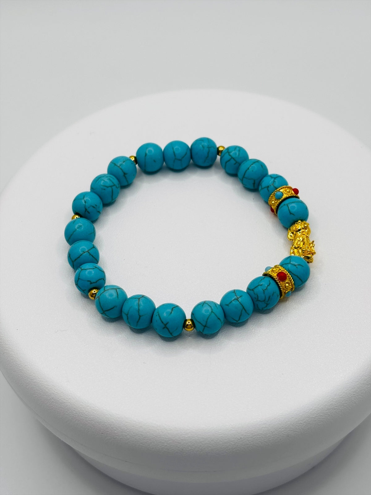 18K Gold Lucky Piyao/ Pi Xiu Blue Turquoise Bracelet ( Hollow Empty Inside) Small