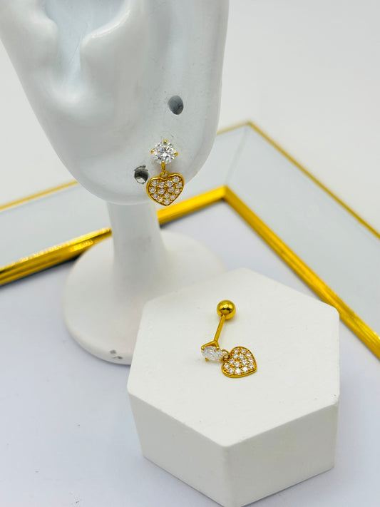 18K Gold Screw Type Heart Dangling Moissanite Diamond Earrings