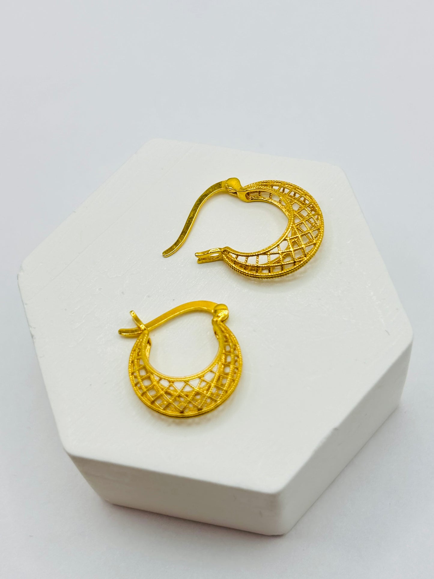 18K Gold Net Loop Earrings (Small or Huggies)