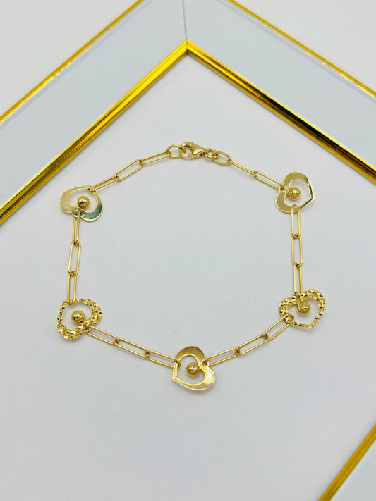18K Gold Paperclip Heart Attached Bracelet