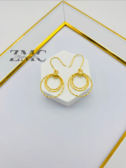 18K Gold Circle Dangling Earrings