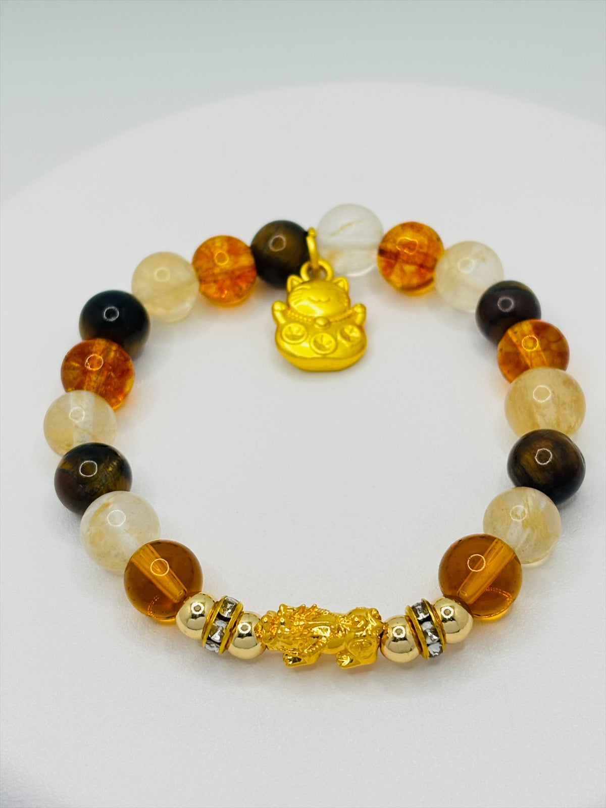 18K Gold Lucky Piyao/ Pi Xiu Citrine, Tiger Eye Bracelet ( Hollow Empty Inside) SMALL PIYAO