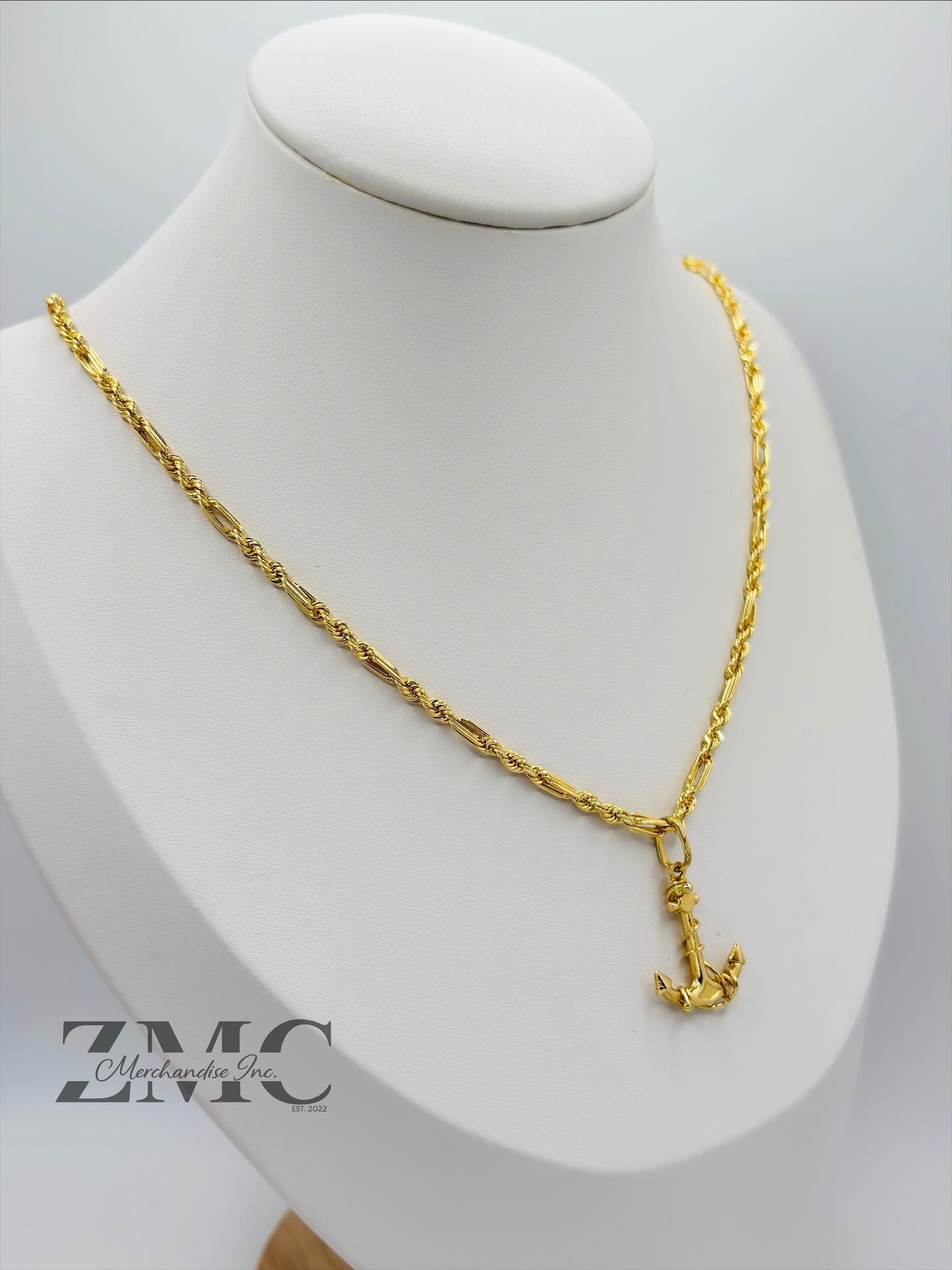 18K Gold Rope Anchor Necklace