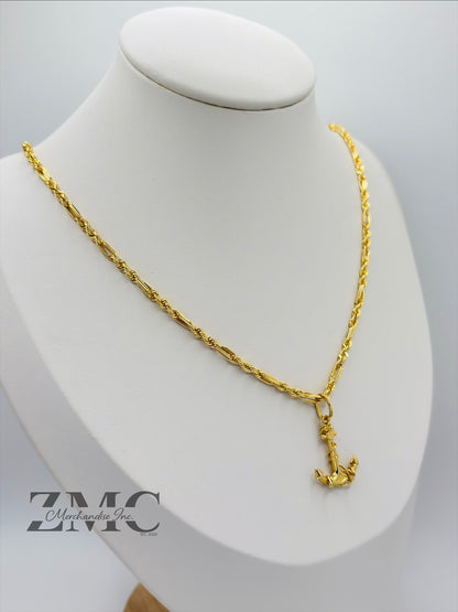18K Gold Rope Anchor Necklace