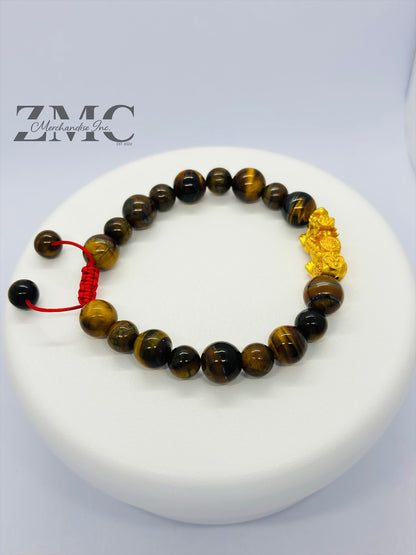 18K Gold Lucky Piyao/ Pi Xiu  Bracelet Tiger Eye Dragon Stone( Hollow Empty Inside) Extra Large Matte