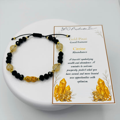 18K Gold Lucky Piyao/ Pi Xiu Citrine String Bracelet ( Hollow Empty Inside) Small