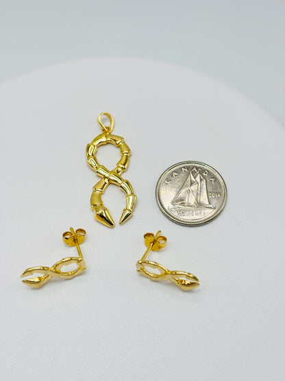 18K Gold Serpent Earrings and Pendant Set