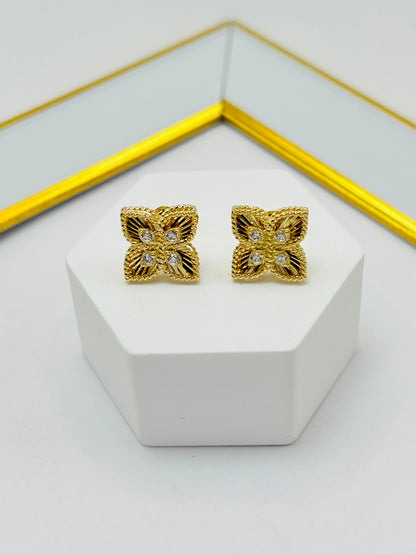 18K Gold Flower Earrings