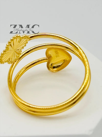 18K Gold Clover & Heart Spiral Ring