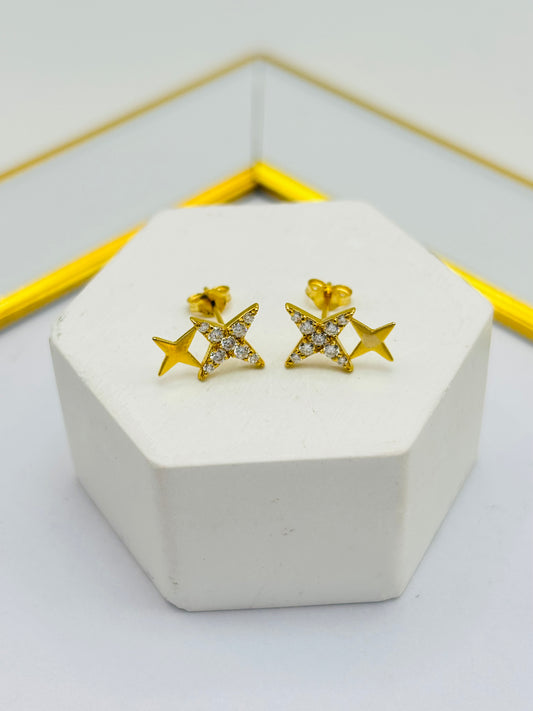 18K Gold Moissanite Diamond Star Earrings