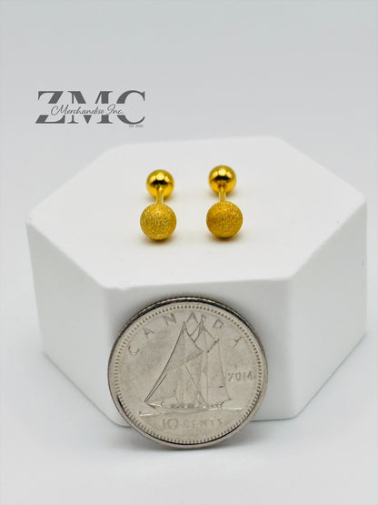 18K Gold Matte/Plain Ball Screw Earrings