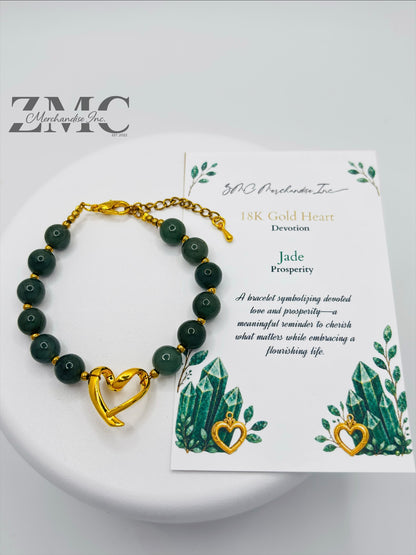 18K Gold Open Heart Jade Bracelet (Electroform Heart)
