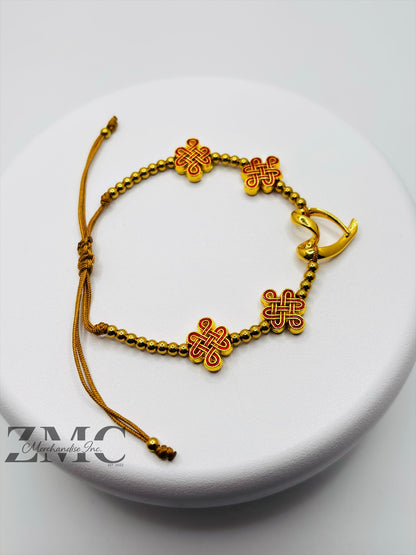 18K Gold Open Heart Lucky Mystic Knot String Bracelet (Electroform Heart)