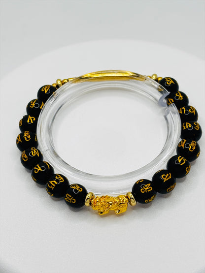 18K Gold Lucky Piyao/ Pi Xiu Black Mantra Bracelet ( Hollow Empty Inside) SMALL PIYAO