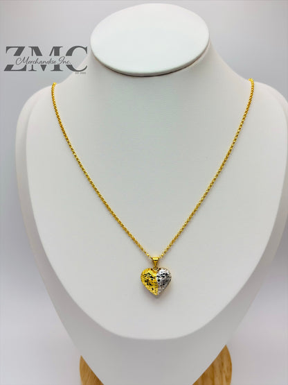 18K Gold Two-Tone Heart Necklace