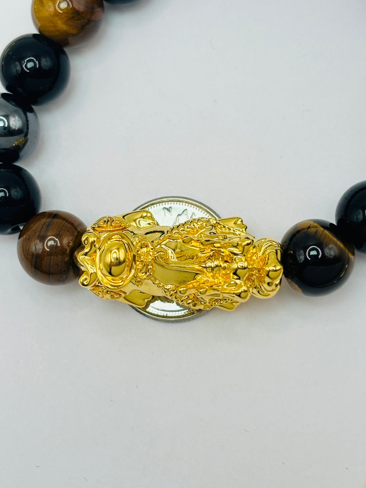 18K Gold  Lucky Piyao/ Pi Xiu Bracelet Tiger Eye ( Hollow Empty Inside) XXL