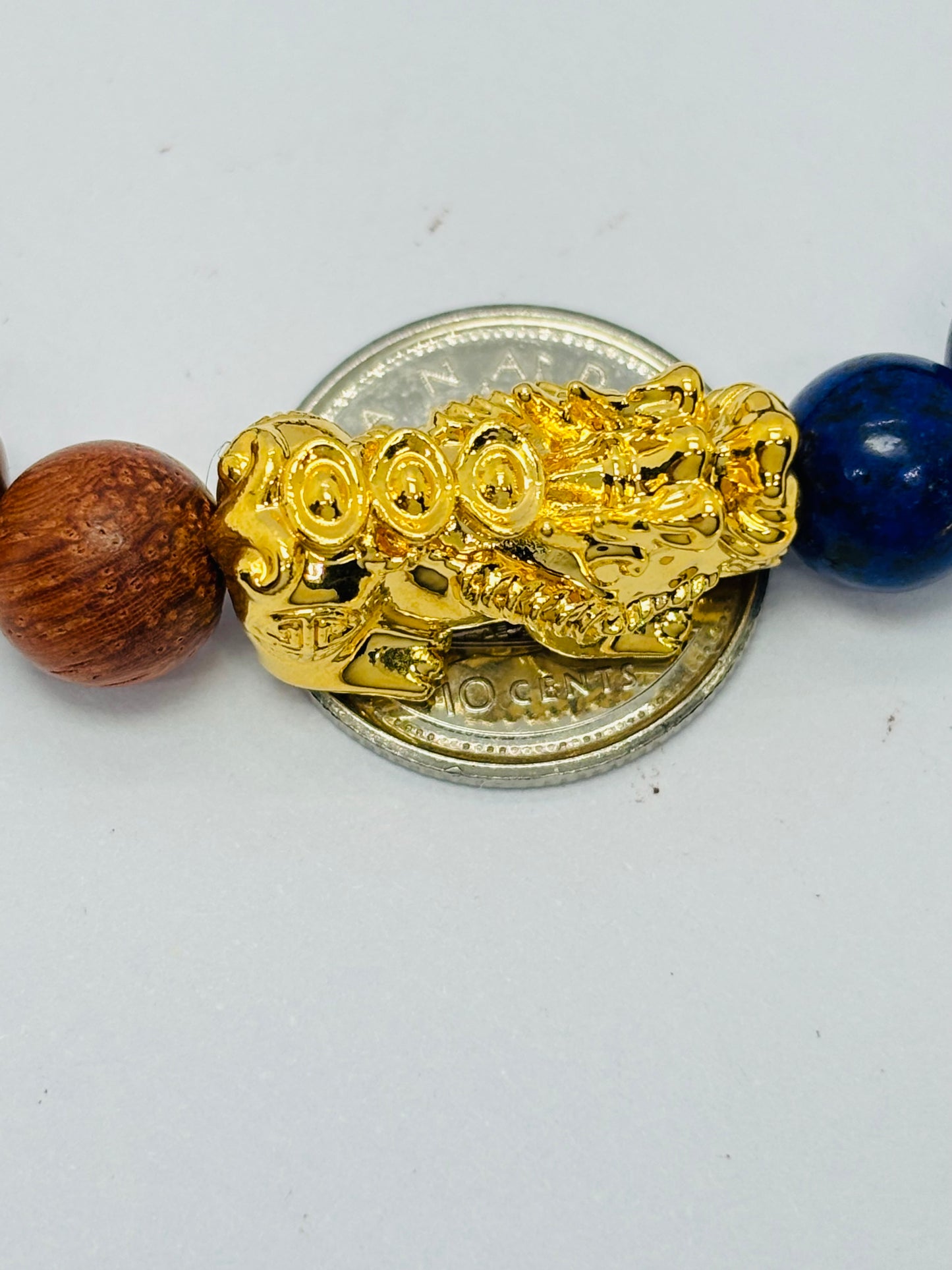 18K Gold  Lucky Piyao/ Pi Xiu Tiger Eye, Lapis Lazuli, Black Obsidian, Woods  ( Hollow Empty Inside) Large Size