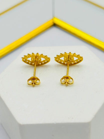 18K Gold Evil Eye Zircon Stone Earrings