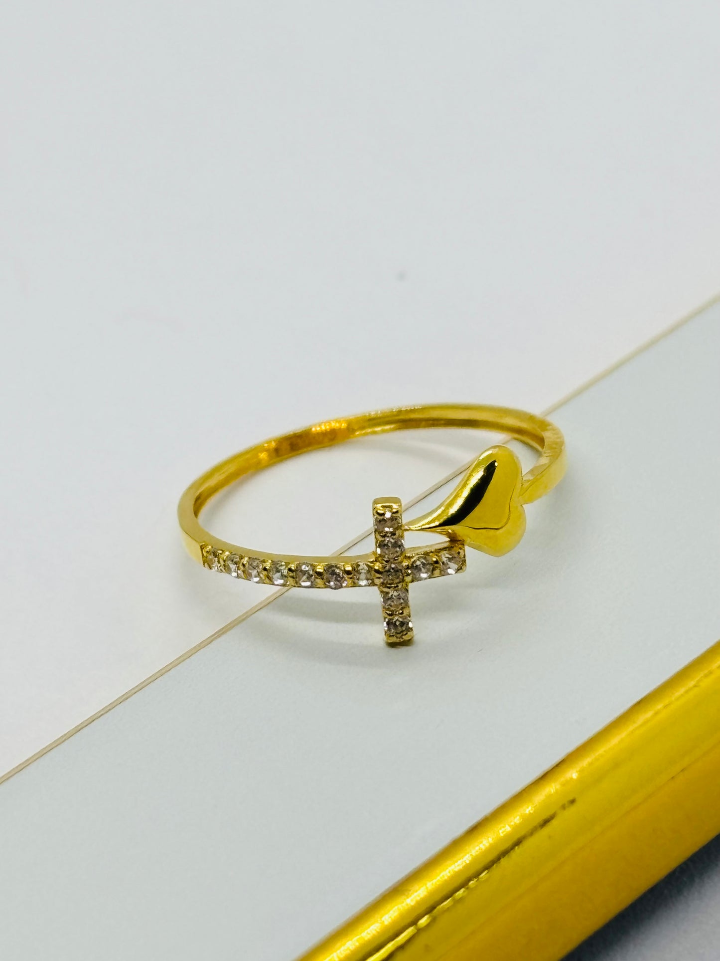 18K Gold Heart and Cross Ring