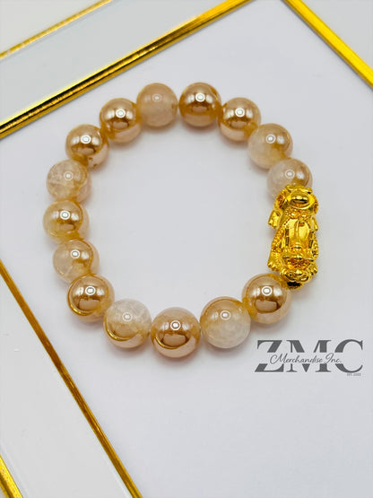 18K Gold Lucky Piyao/ Pi Xiu  Bracelet Sand Stone ( Hollow Empty Inside) Large