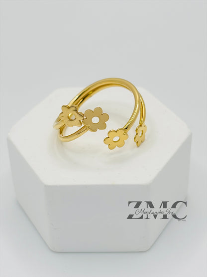 18K Gold Spiral Flower Ring
