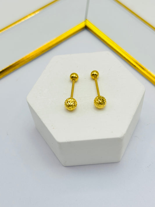 18K Gold Ball Diamond Cust Screw Earrings