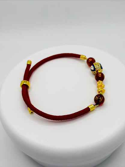 18K Gold Lucky Piyao/ Pi Xiu Evil Eye Mantra String Bracelet ( Hollow Empty Inside) Small