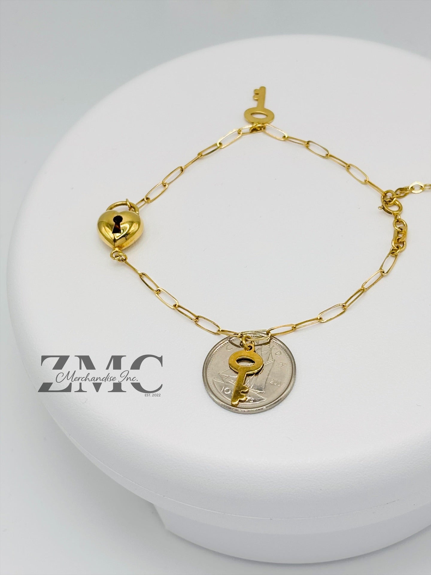 18K Gold Heart and Key Bracelet