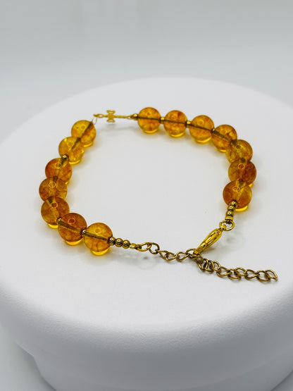 18K Gold Cross Citrine Bracelet ( Hollow Empty Inside)