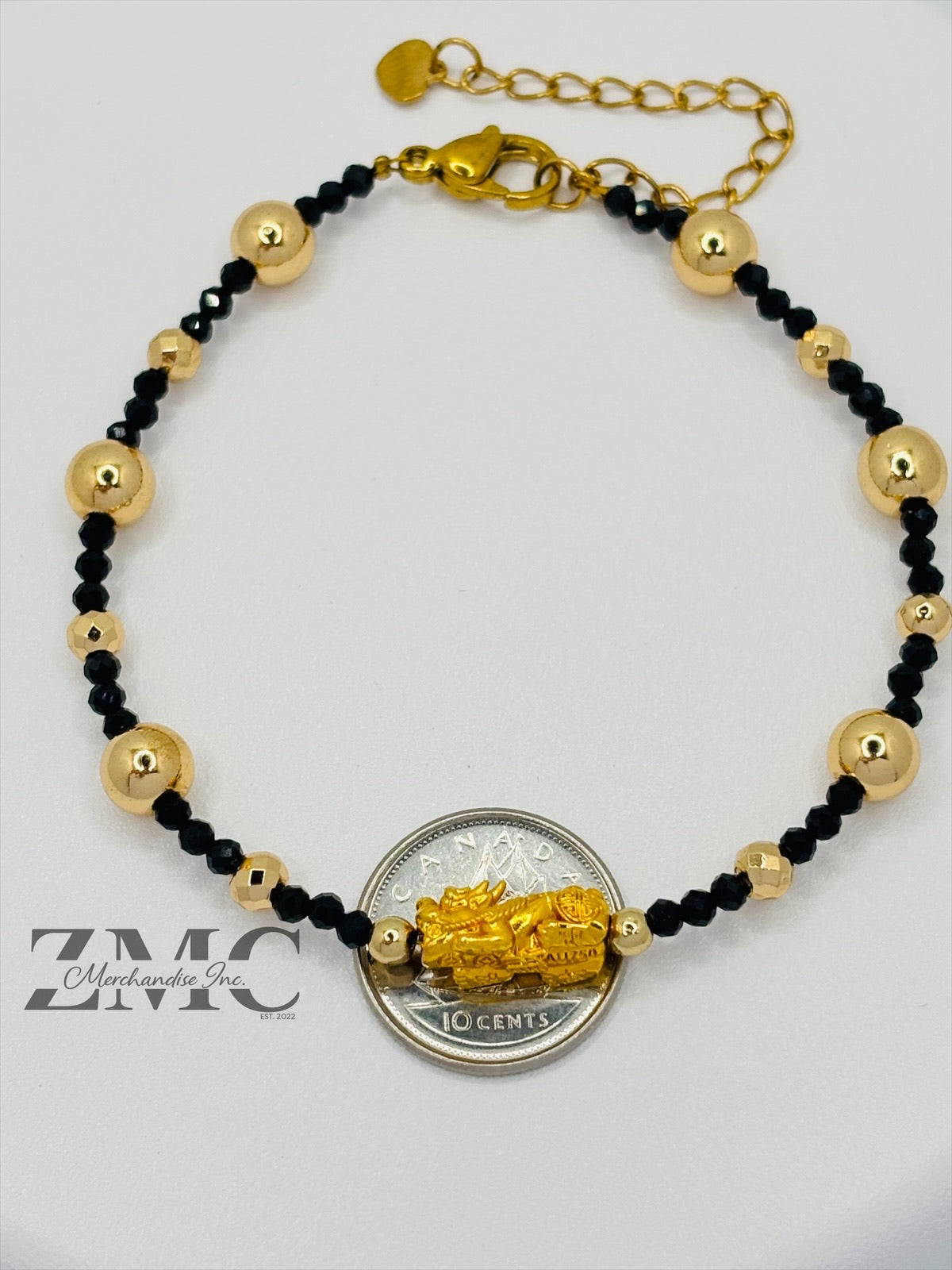 18K Gold  Lucky Piyao/ Pi Xiu Black Spinnel Stone  ( Hollow Empty Inside) Small